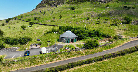 Aerial view of Information Centre Interpretation Boards and washroom facilities with Parking area...