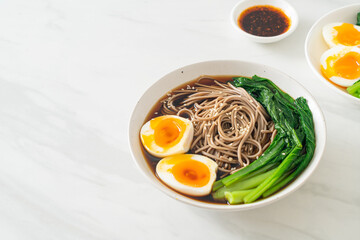 ramen noodles with egg - vegan or vegetarian food style