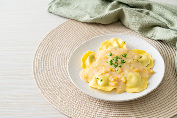 ravioli pasta with corn cheese sauce