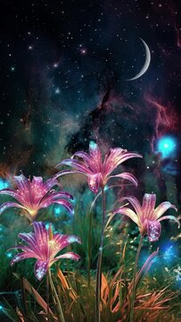 A group of cosmic lillies set against the cosmos.