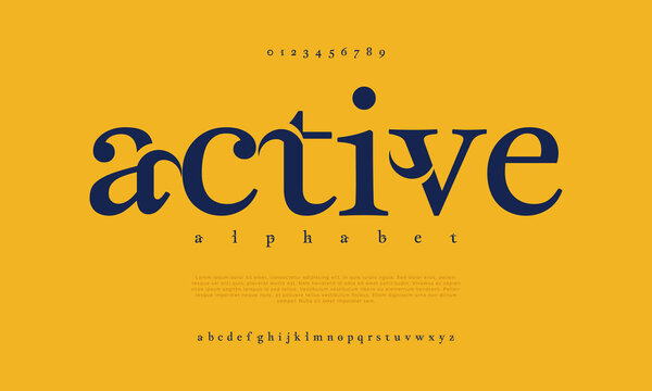 Naklejka Active creative vintage alphabet font. Digital abstract moslem, futuristic, fashion, sport, minimal technology typography. Simple numeric vector illustration