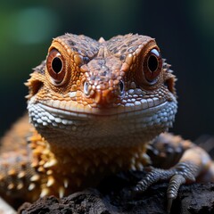 Fototapeta premium A zoomed-in perspective of a gecko on a tree trunk, its camouflaged skin blending in with the bark.
