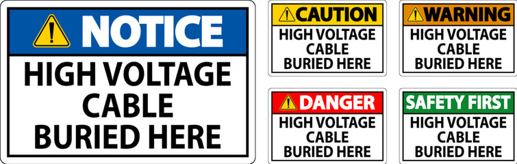 Danger Sign High Voltage Cable Buried Here On White Background