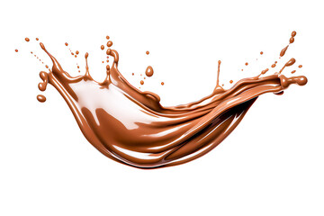 Chocolate Drink splash isolated on white background, chocolate milk Smoothie advertising concept, brown liquid, paint pouring.- GENERATIVE AI