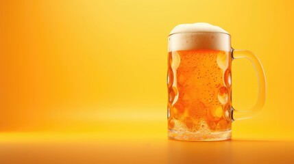 Mug of beer. Toasting beer on orange background, celebrated or Oktoberfest concept.