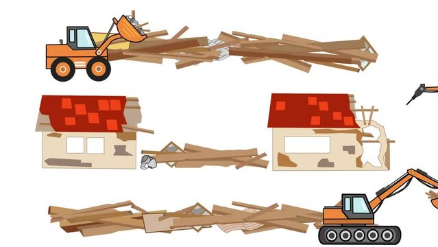 重機を使って木造住宅を解体している作業の動画です。