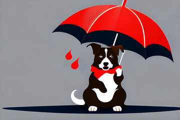 puppy with a red umbrella, Generative AI
