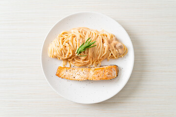 grilled salmon with spaghetti creamy tomato sauce
