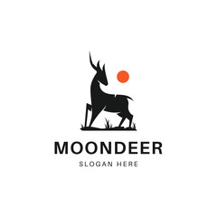 Deer Moon logo design vector illustration