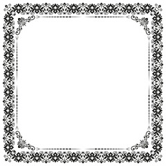 Classic vector vintage square frame with arabesques and orient elements. Abstract black and white ornament with place for text. Vintage pattern