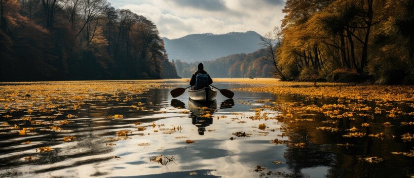kayaking , autumn at the lake