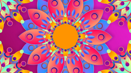 Colorful clay diya lamps with flowers on background