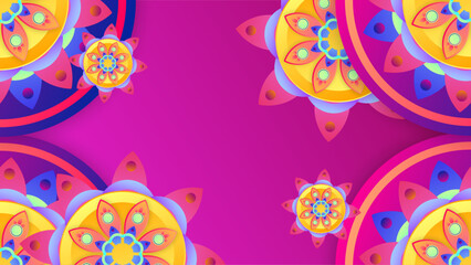 Diwali Festival Background with Round Floral Ornament - Diwali Background Template with Floral Ornate