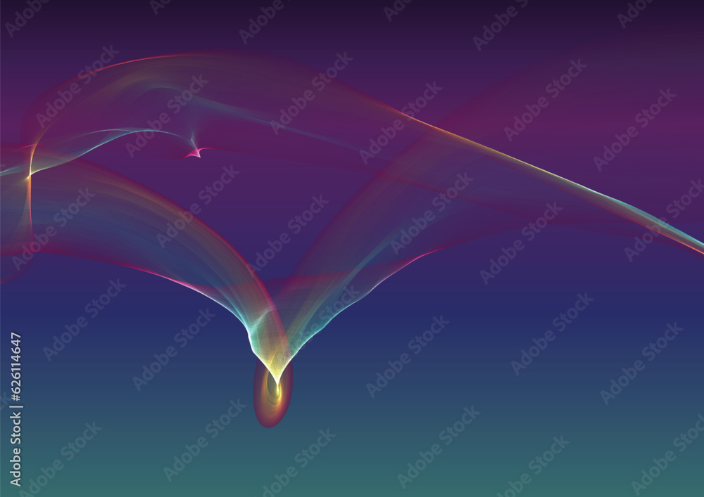 Poster rainbow in the sky, abstract multicolored light waves background. magic glowing flare transparent li