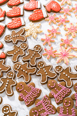Obraz na płótnie Canvas Christmas gingerbread cookies with royal icing