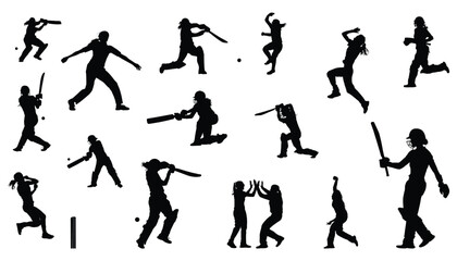 Fototapeta na wymiar female cricket player silhouette
