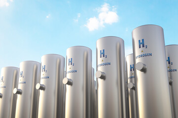 Amount of hydrogen pipelines with blue sky background