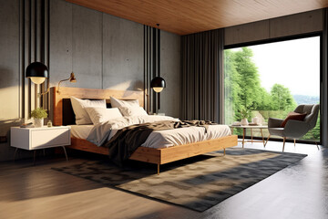 Cool couple bedroom interior 3d rendering