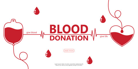 blood bag donate with heart for publicize to the public to join blood donor for poster, banner, card and background.vector illustration blood donation day concept.