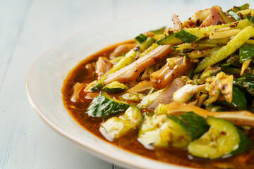 Chinese special cold dish with cucumber and pork ear
