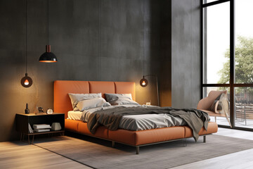 Cool couple bedroom interior 3d rendering