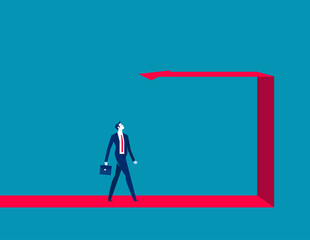 Businessman walking on the back arrow way. Business vector illustration concept