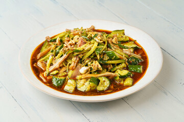 Chinese special cold dish with cucumber and pork ear
