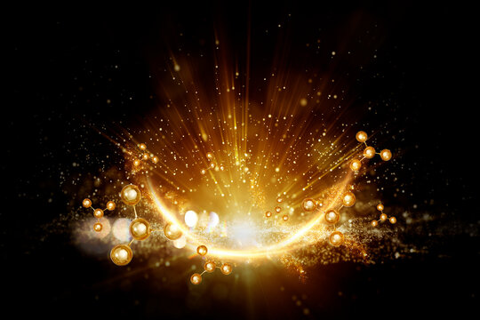 gold bubble serum on bokeh background