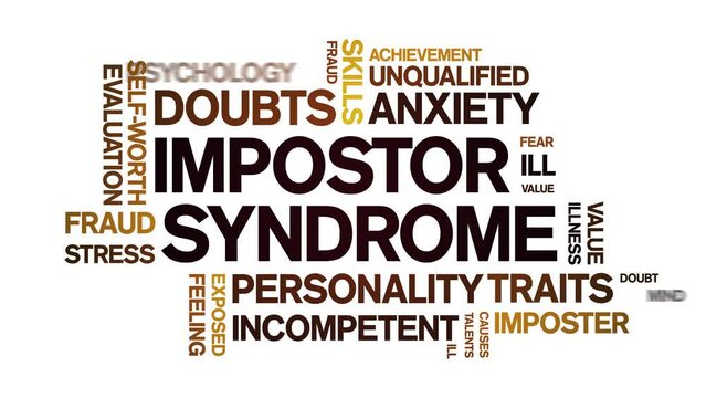 impostor syndrome animated tag word cloud;text design animation kinetic typography seamless loop.