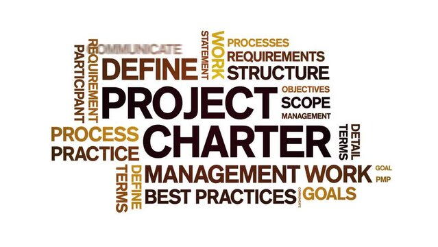 Project Charter animated tag word cloud;text design animation kinetic typography seamless loop.