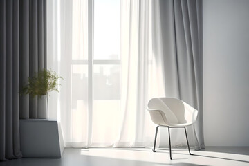 White interior with a chair and a window. AI Generated.