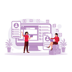 Teamwork project, web agency or young male employee, and new company project. Creative digital development agency. Up UX developer and UI designer. Trend Modern vector flat illustration