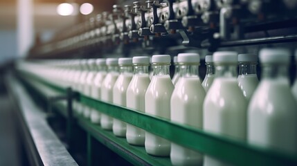 fresh milk factory, robotic factory processing and bottling of milk