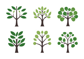 Set of green tree vector illustration for logo or icon isolated on white background