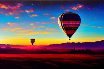 hot air balloon at sunrise, Generative AI.