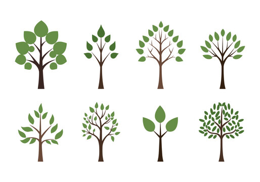 Set of green tree vector illustration for logo or icon isolated on white background
