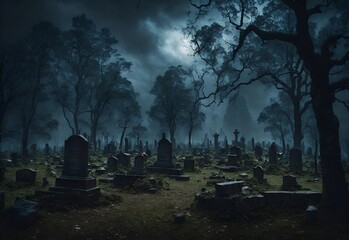 scary graveyard in the midnight made with Generative AI