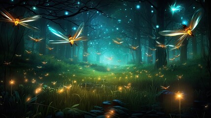 Glowing Firefly Fantasy: Enchanted Night Landscape