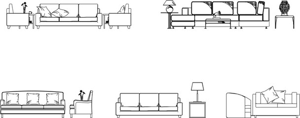Sketch vector illustration view of interior architectural design table chair living room