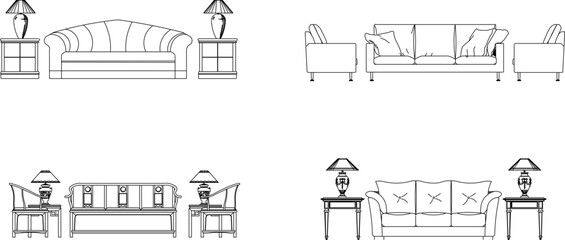 Sketch vector illustration view of interior architectural design table chair living room