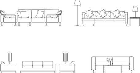 Sketch vector illustration view of interior architectural design table chair living room