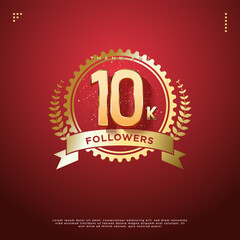 10k followers with beautifully shaped gold foil frame. design premium vector.