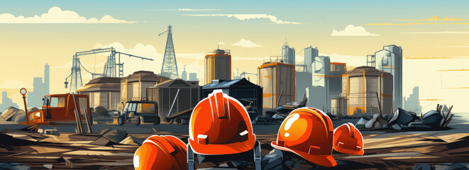 Illustration of construction site safety construction, 8K HD, simple background,generative ai