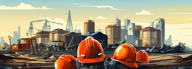 Fotobehang Illustration of construction site safety construction, 8K HD, simple background,generative ai © JKLoma