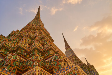 chedi wat pho buddha complex in bangkok, thailand.