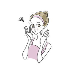 ニキビやソバカスの肌悩みに困っている女性のイラスト