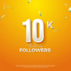 10k followers celebration with celebration paper rain illustration. vector premium designs.