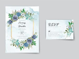 bohemian blue flowers wedding invitation card