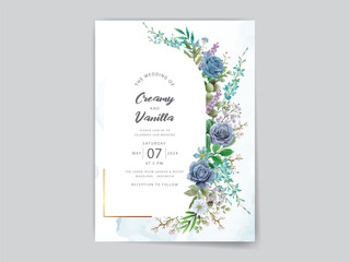bohemian blue flowers wedding invitation card