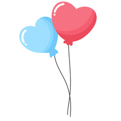 Fototapeta na wymiar Blue and red heart balloon shaper illustration on transparent background